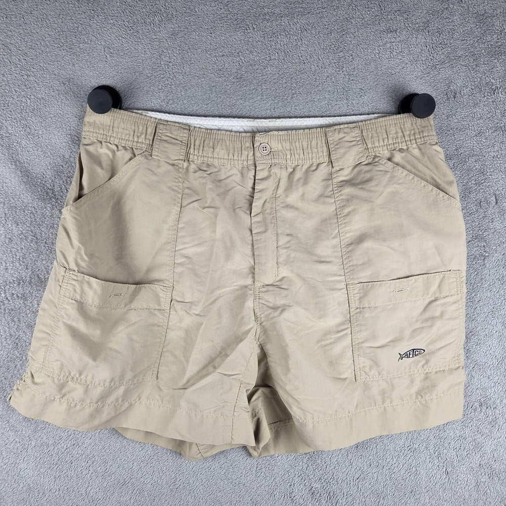 AFTCO Fishing Cargo Tan Shorts Mens Size 35 Nylon Elastic Waist Utility Outdoor